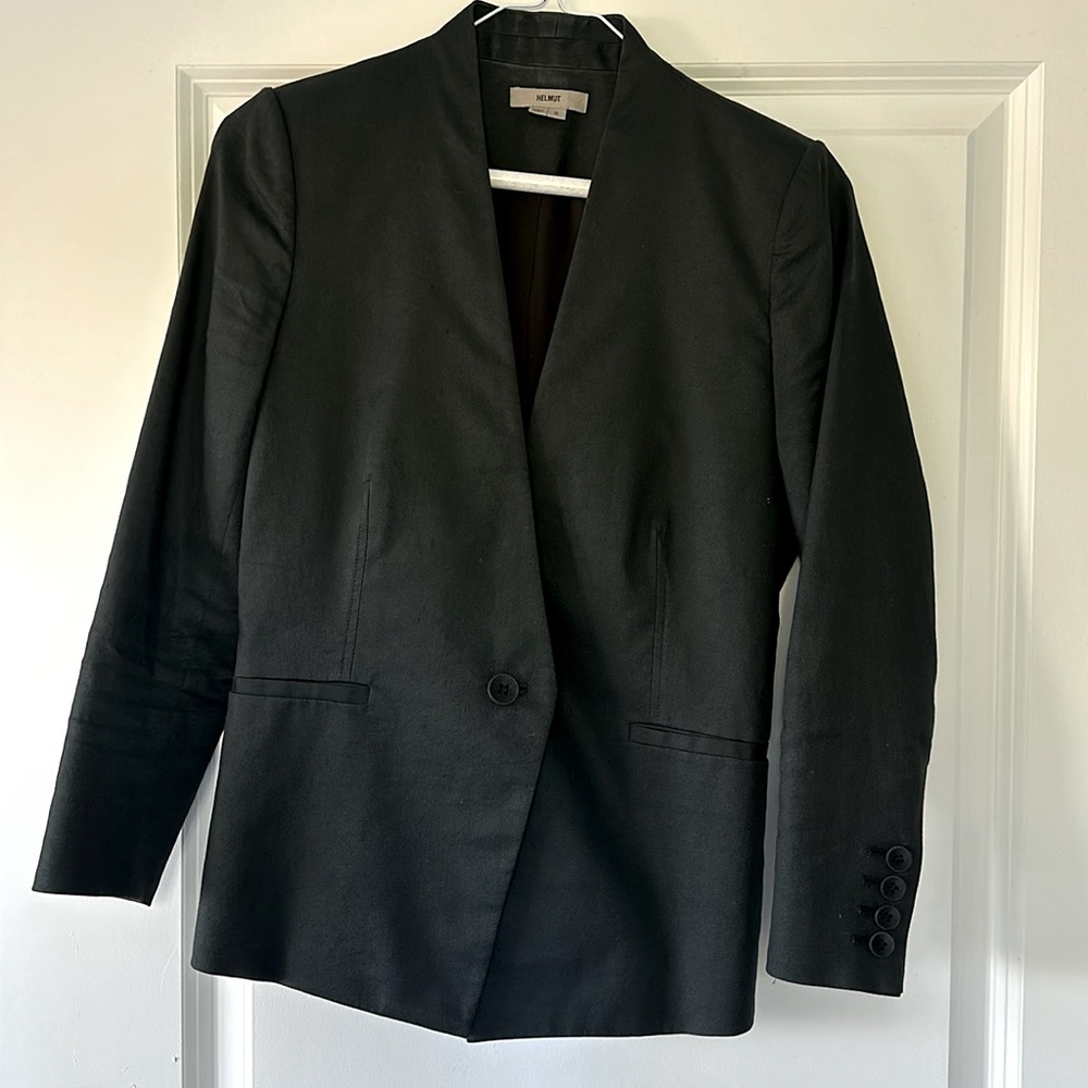 Helmut Lang Cotton/Linen Blend Blazer, Black, size 0
